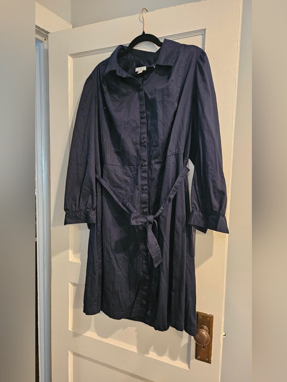 J. Jill Navy Button-Front Shirt Dress with Tie Waist, Size 2X